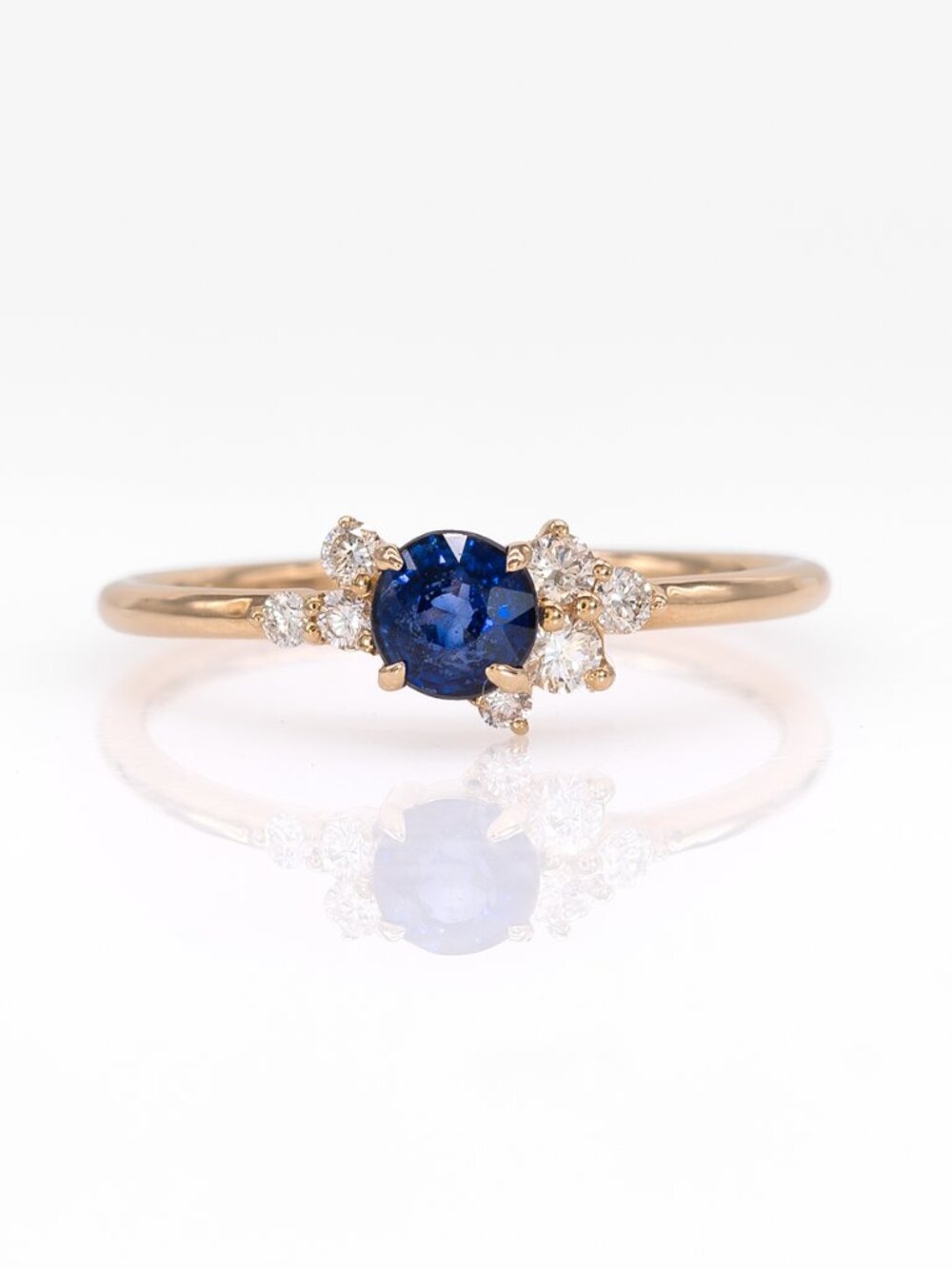 0.60 Ct Natural Ceylon Blue Sapphire & Diamond Ring in Solid 14K Yellow Gold